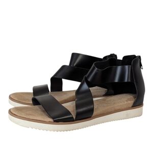 Time and Tru Black Faux Leather Strappy Platform Sandal Size 8